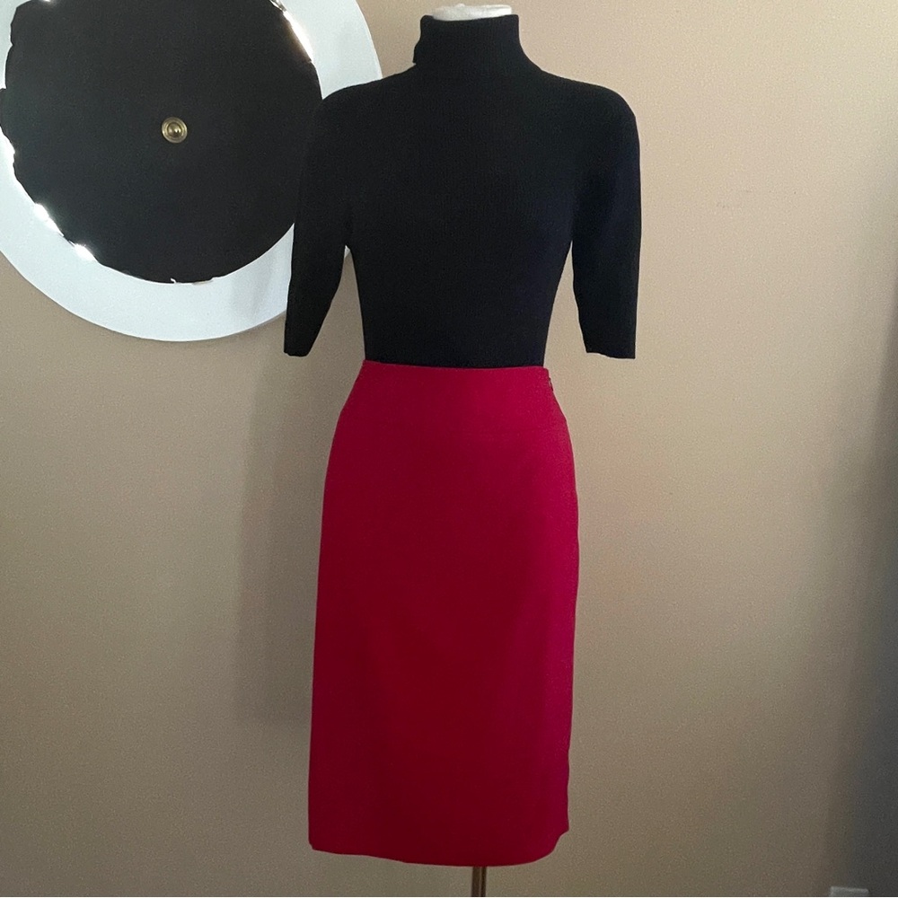 Ann Taylor Red Wool Pencil Skirt | Size 8 | Career Office Workwear | Double slit